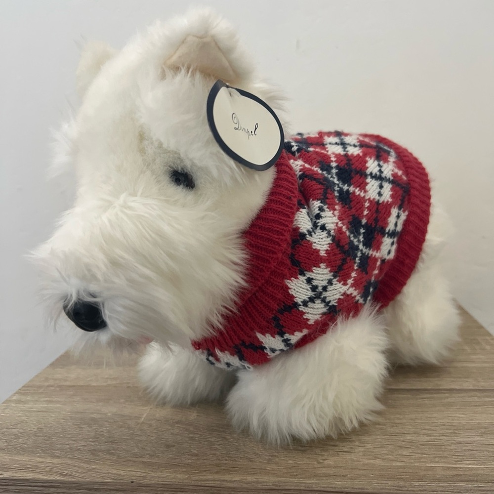 NWT Dima Dimpel Westie Highland Dog Plush Stuffed Animal Knit Argyle Sweater 15”